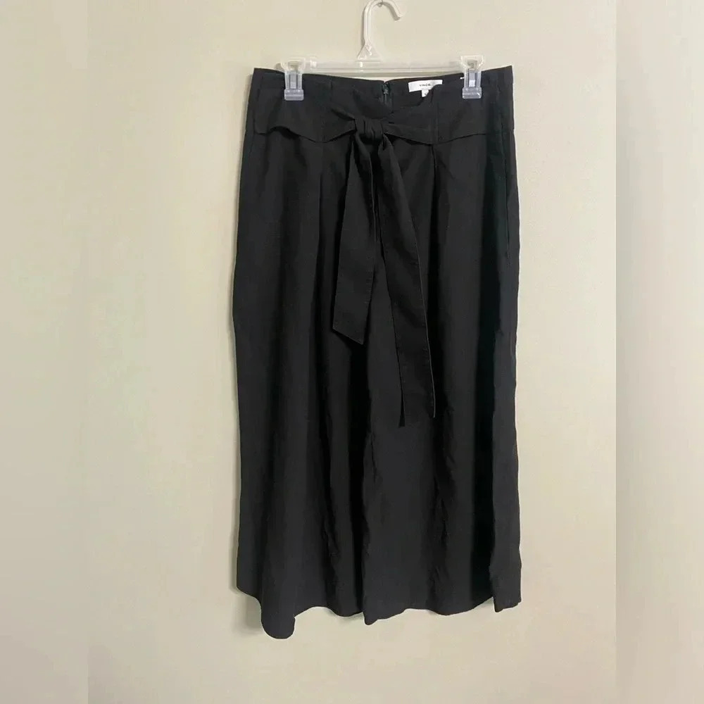 Vince Belted Palazzo Culotte Pants Cropped Wide Leg Size 10 Black High Rise